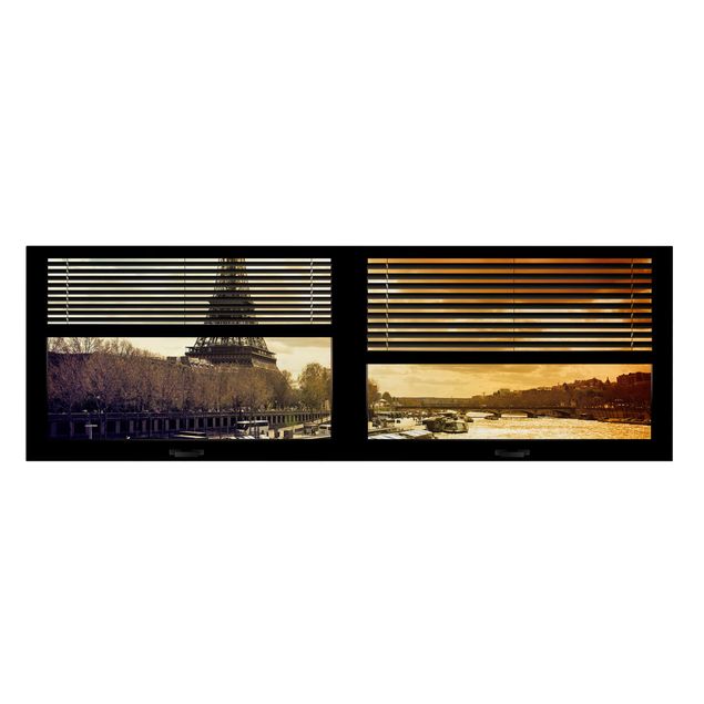Canvastavlor Arkitektur och Skyline Window View Blinds - Paris Eiffel Tower sunset