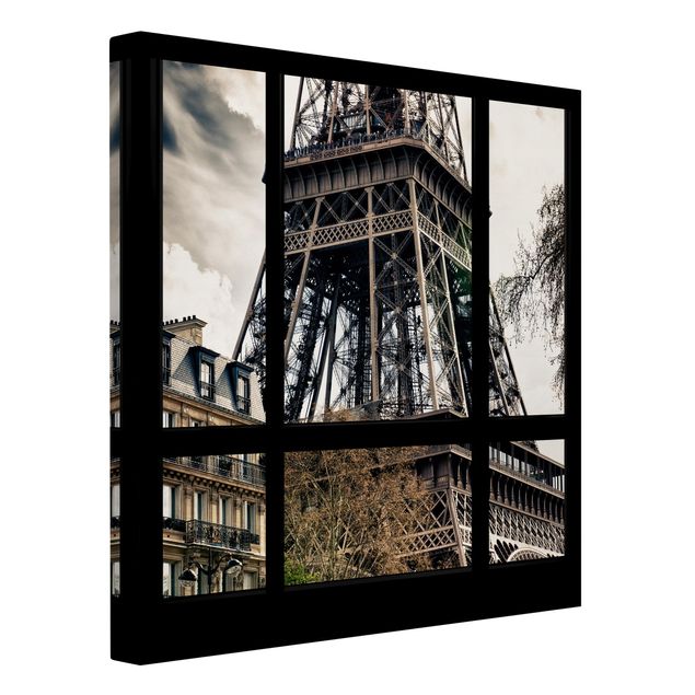 Canvastavlor Arkitektur och Skyline Window view Paris - Near the Eiffel Tower black and white