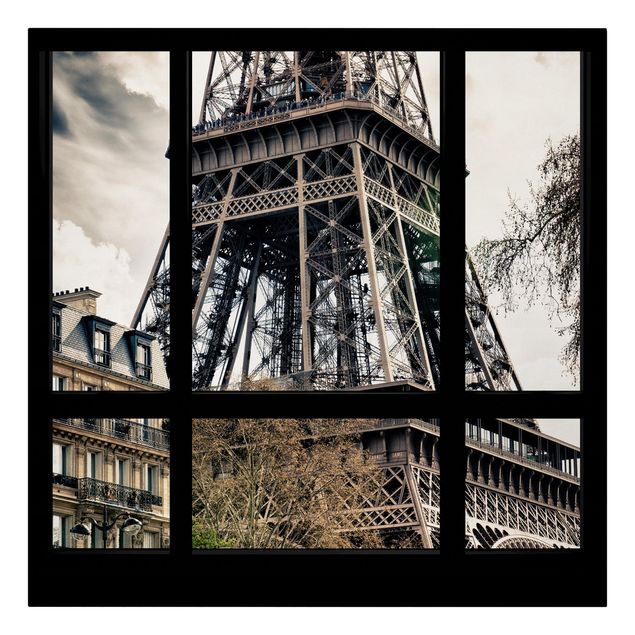 Canvastavlor svart och vitt Window view Paris - Near the Eiffel Tower black and white