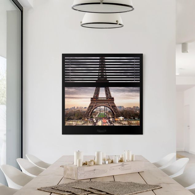 Canvastavlor Paris Window Blinds View - Eiffel Tower Paris