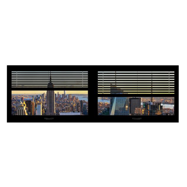 Canvastavlor Arkitektur och Skyline Window View Blinds - Manhattan Evening