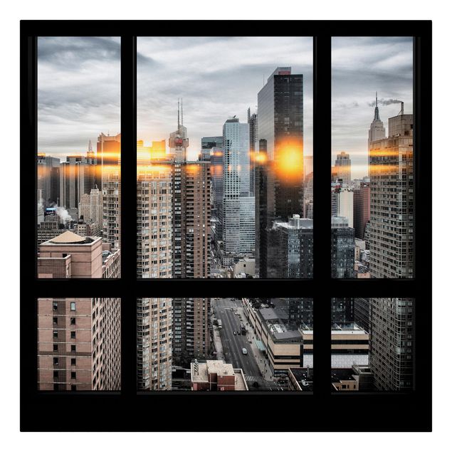 Tavlor arkitektur och skyline Windows Overlooking New York With Sun Reflection