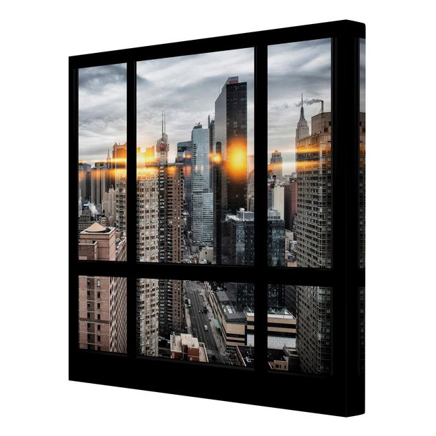 Tavlor modernt Windows Overlooking New York With Sun Reflection