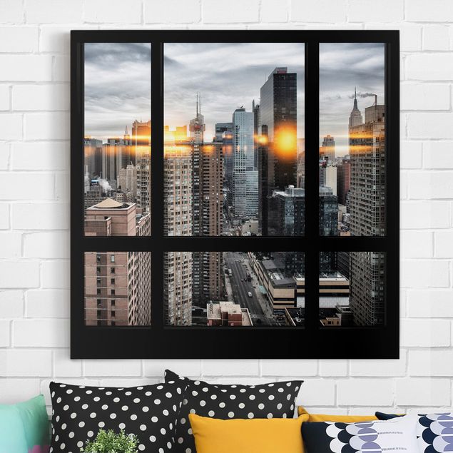 Kök dekoration Windows Overlooking New York With Sun Reflection