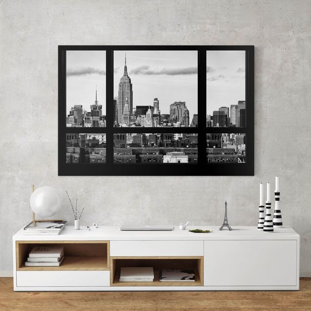 Canvastavlor New York Window Manhattan Skyline black-white