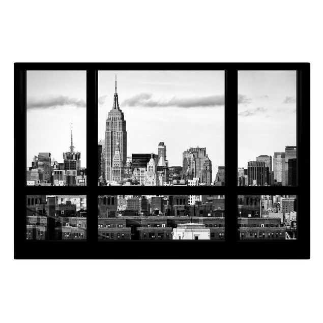 Canvastavlor svart och vitt Window Manhattan Skyline black-white