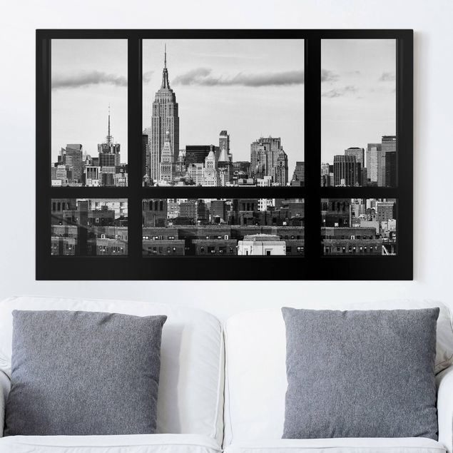 Kök dekoration Window Manhattan Skyline black-white