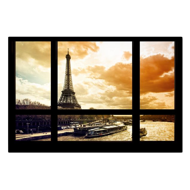 Canvastavlor Arkitektur och Skyline Window view - Paris Eiffel Tower sunset