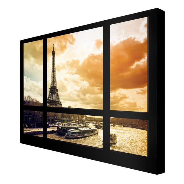 Tavlor arkitektur och skyline Window view - Paris Eiffel Tower sunset