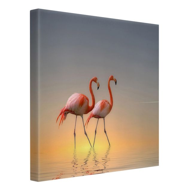 Canvastavlor djur Flamingo Love