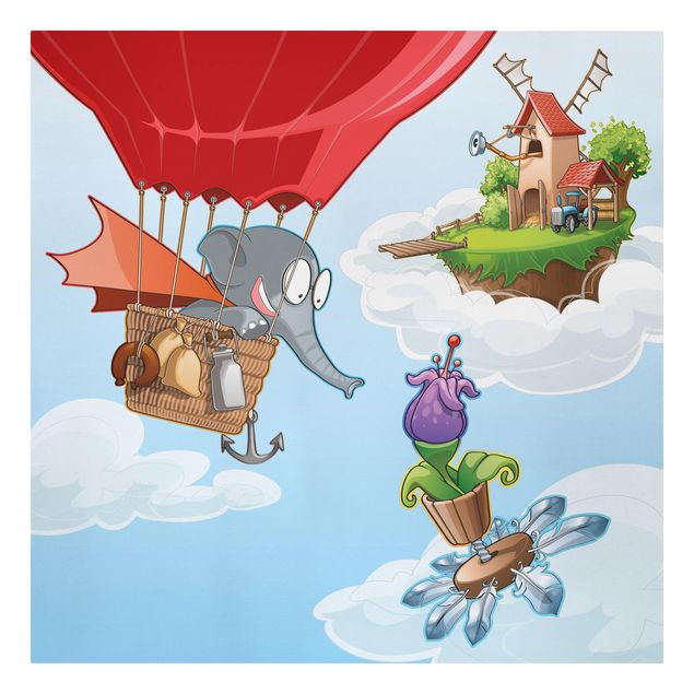 Tavlor modernt Flying Elephant Farm In The Clouds