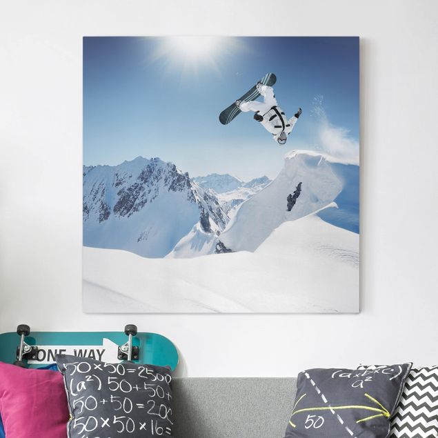 Canvastavlor bergen Flying Snowboarder