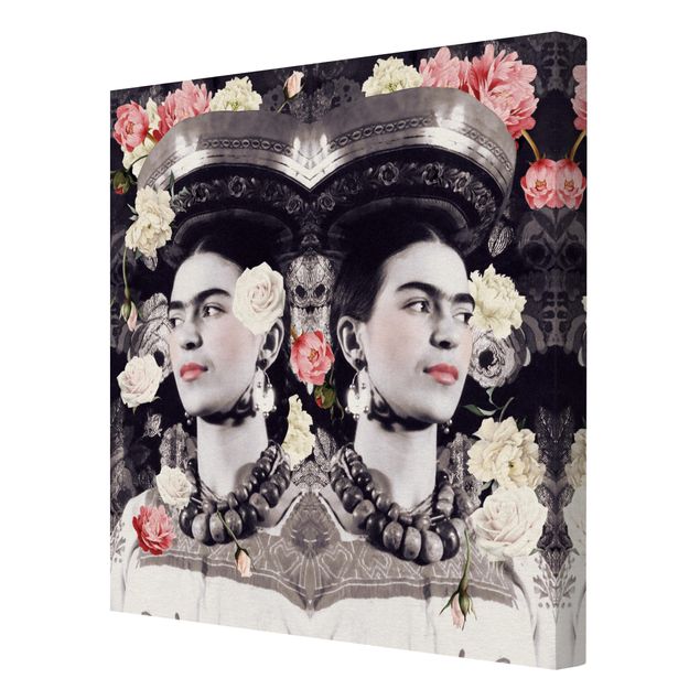 Tavlor svart Frida Kahlo - Flower Flood