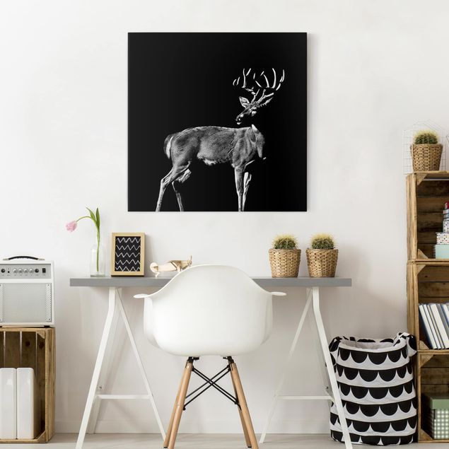 Canvastavlor svart och vitt Deer In The Dark
