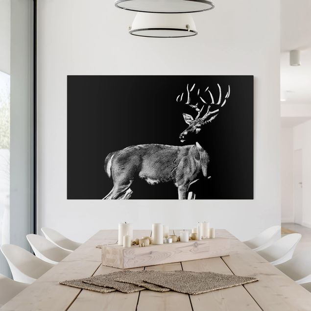 Canvastavlor svart och vitt Deer In The Dark