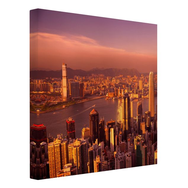 Canvastavlor Arkitektur och Skyline Hong Kong Sunset