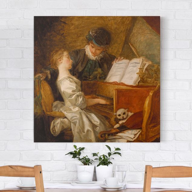 Canvastavlor hundar Jean Honoré Fragonard - The Piano Lesson