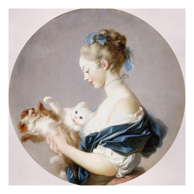 Tavlor katter Jean Honoré Fragonard - Girl playing with a Dog and a Cat