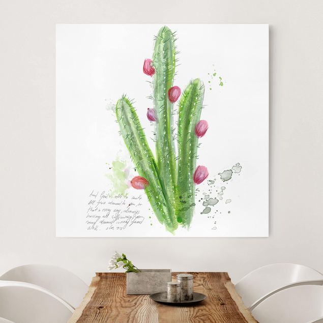 Canvastavlor blommor  Cactus With Bibel Verse II
