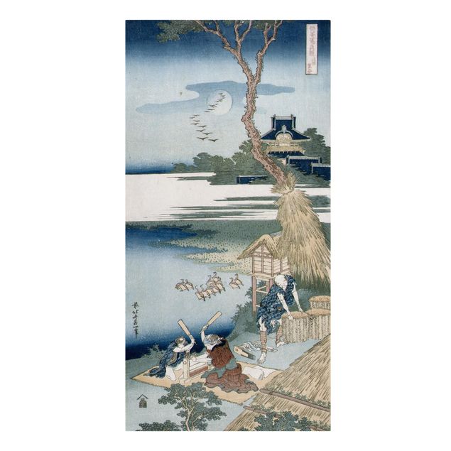 Tavlor landskap Katsushika Hokusai - A Peasant Crossing A Bridge
