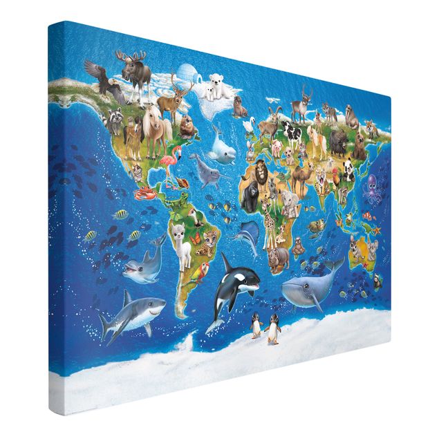 Canvastavlor djur Animal Club International - World Map With Animals
