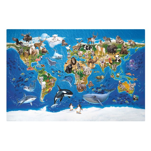 Tavlor färgglada Animal Club International - World Map With Animals