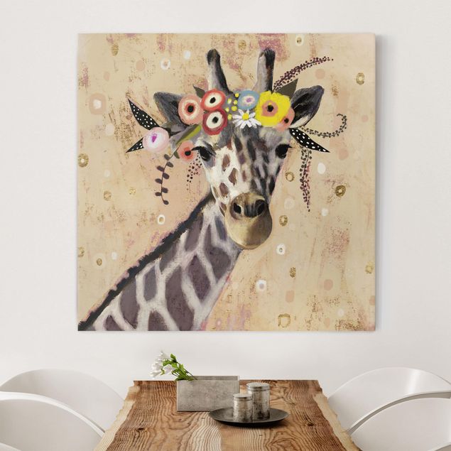 Canvastavlor giraffer Klimt Giraffe