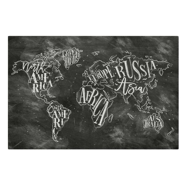 Tavlor svart och vitt Chalk World Map