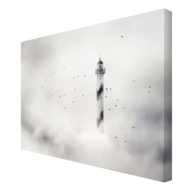 Canvastavlor svart och vitt Lighthouse In The Fog