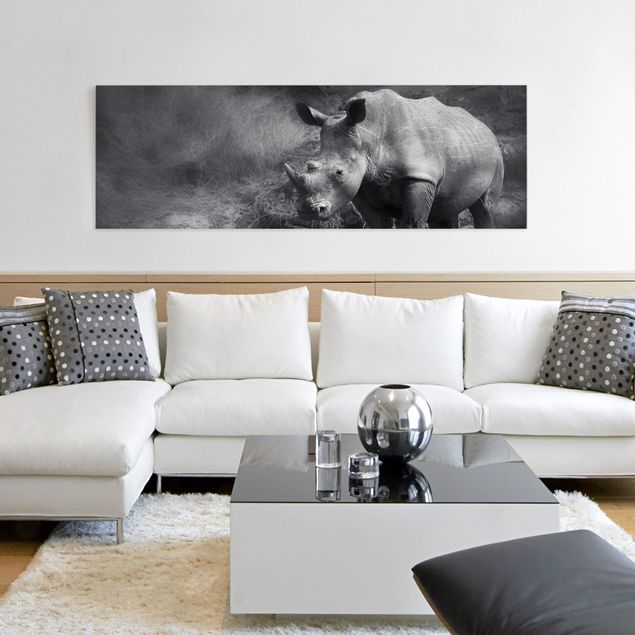 Canvastavlor svart och vitt Lonesome Rhinoceros