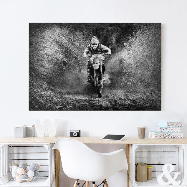 Canvastavlor svart och vitt Motocross In The Mud