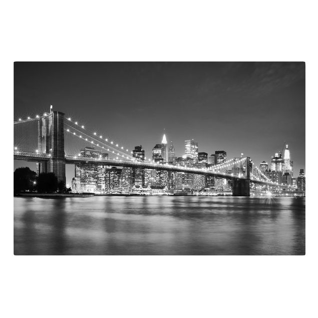 Canvastavlor svart och vitt Nighttime Manhattan Bridge II