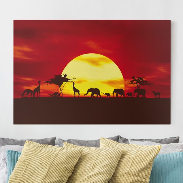Canvastavlor elefanter No.CG80 Sunset Caravan
