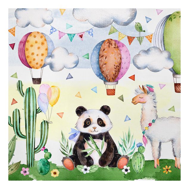 Tavlor djur Panda And Lama Watercolour