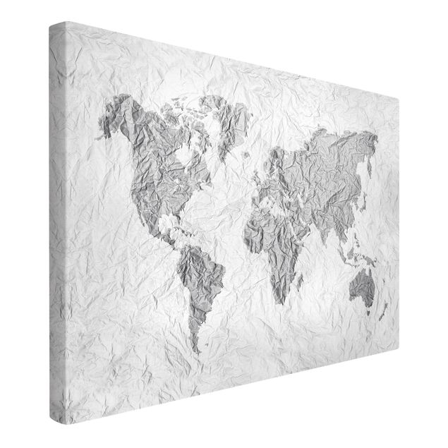 Tavlor arkitektur och skyline Paper World Map White Grey
