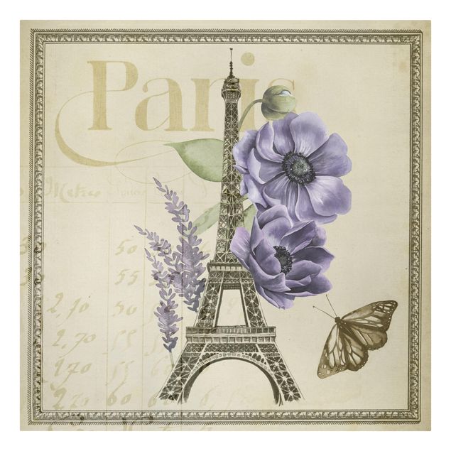 Canvastavlor blommor  Paris Collage Eiffel Tower