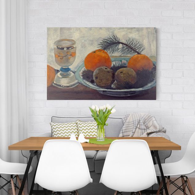 Canvastavlor grönsaker och frukt Paula Modersohn-Becker - Still Life with frosted Glass Mug, Apples and Pine Branch
