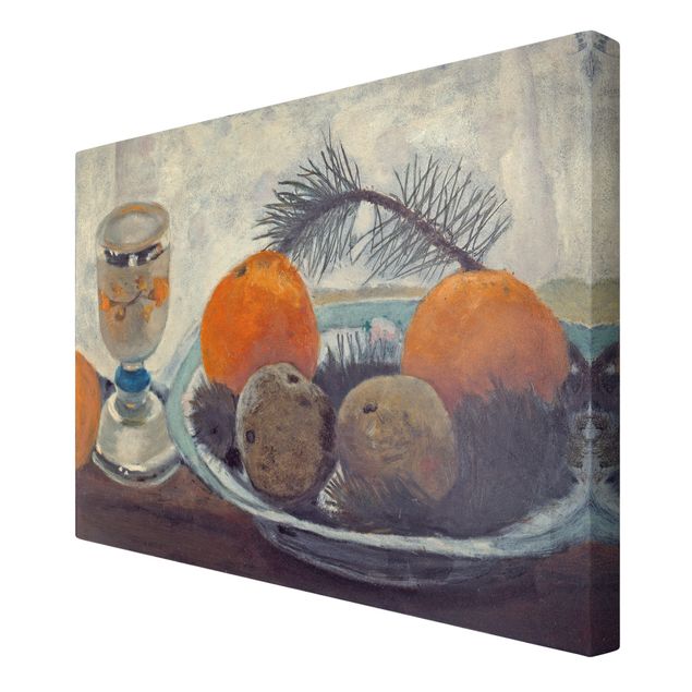 Tavlor frukter Paula Modersohn-Becker - Still Life with frosted Glass Mug, Apples and Pine Branch
