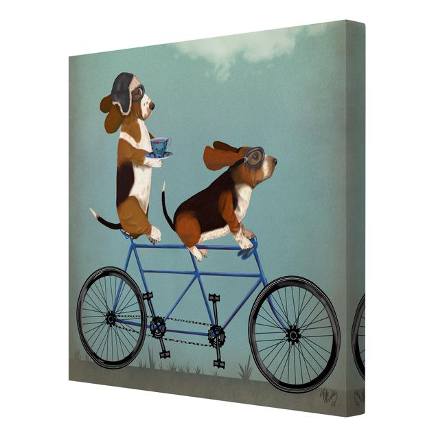 Canvastavlor djur Cycling - Bassets Tandem