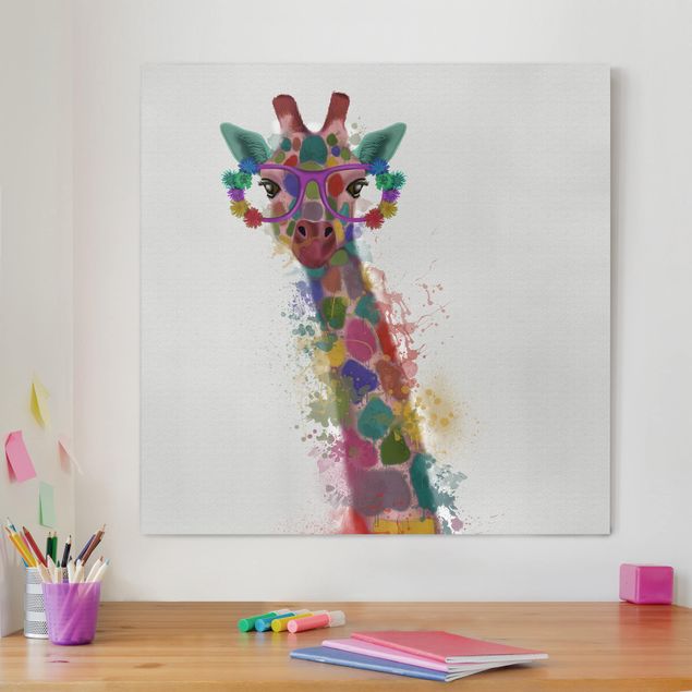 Canvastavlor giraffer Rainbow Splash Giraffe