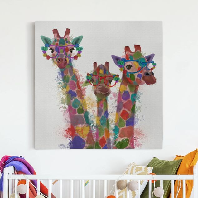 Canvastavlor giraffer Rainbow Splash Giraffe Trio