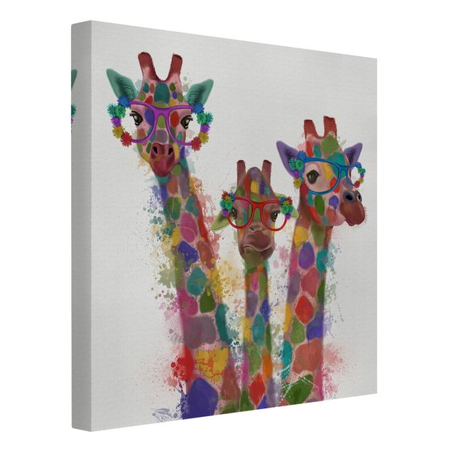 Canvastavlor djur Rainbow Splash Giraffe Trio