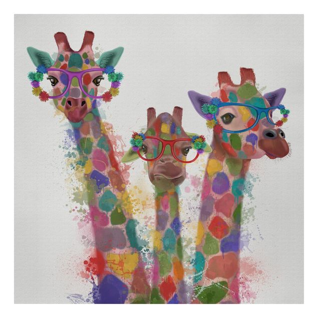 Tavlor modernt Rainbow Splash Giraffe Trio