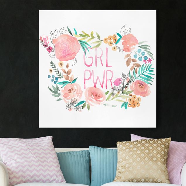 Canvastavlor blommor  Pink Flowers - Girl Power