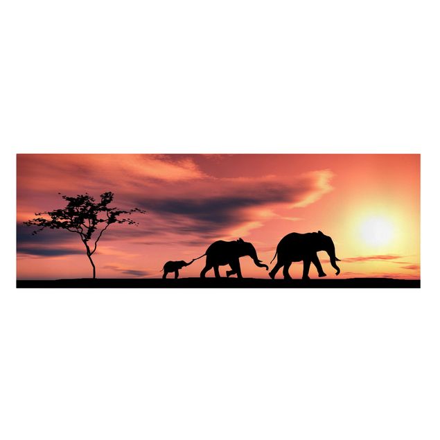 Canvastavlor solnedgångar Savannah Elephant Family