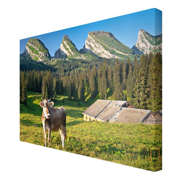 Tavlor landskap Swiss Alpine Meadow With Cow