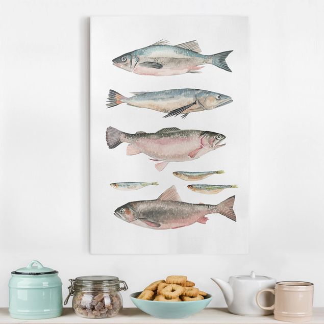Canvastavlor fisk Seven Fish In Watercolour I