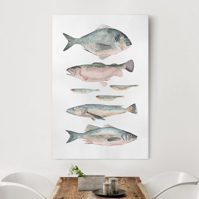 Canvastavlor fisk Seven Fish In Watercolour II