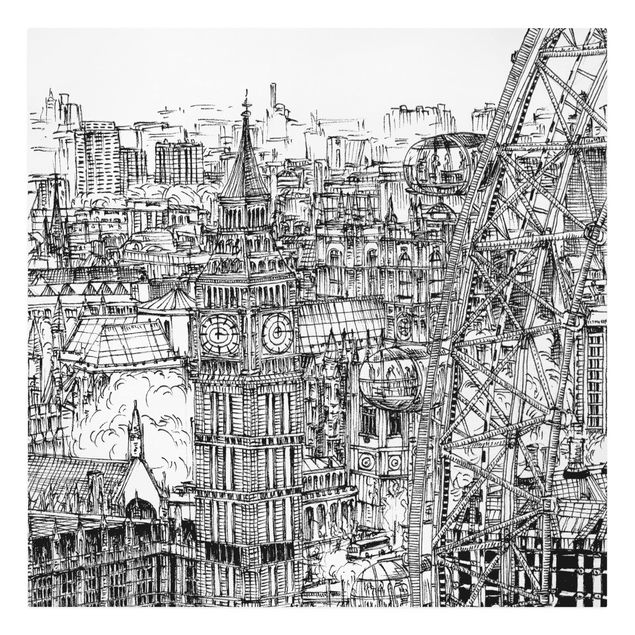 Canvastavlor svart och vitt City Study - London Eye
