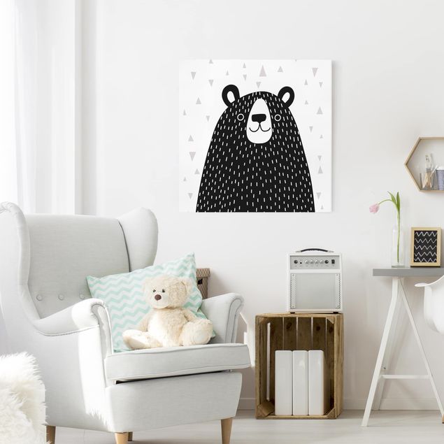 Canvastavlor svart och vitt Zoo With Patterns - Bear
